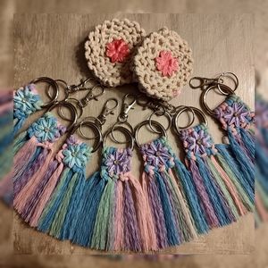 Rainbow macrame keychains/purse charms.